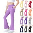 thumbnail image 1 of Yeaiivve Yoga Pants for Girls Elastic Waistband Flare Leg Workout Pants Cotton Casual Gym Athletic Trousers Daily Wear Pants with Pockets Pink 120, 1 of 1