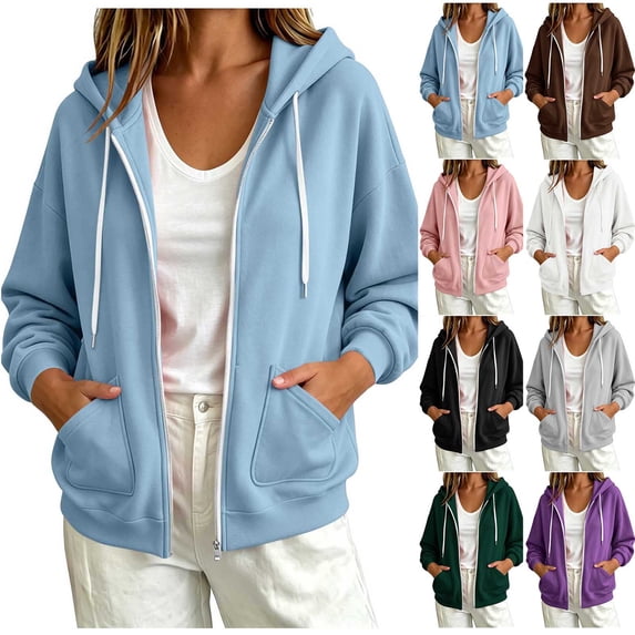 Yeaiivve Zip Up Sweatshirts for Women Soft Solid Fleece lined Hoodies Plus Size Sporty Drawstring Hooded Jacket Oversized Lightweight Daily Wear Tops with Pockets Gray XXL