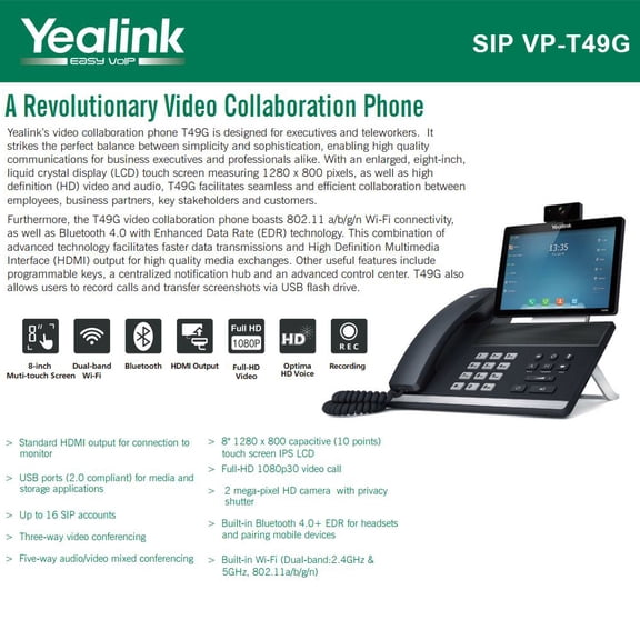 Yealink SIP-T49G VideoPhone Full HD 16 SIP Dual-band Wi-Fi