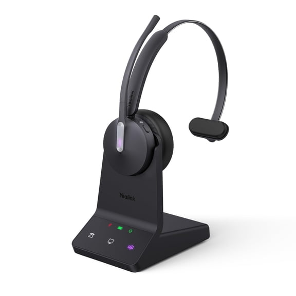 Yealink WH64 DECT & Bluetooth Mono Teams Wireless Headset, 606ft Long Range Work Headphones 3X Noise Cancelling Mic, 26H Calls, Ringtone, Office Single On Ear Headsets (DeskPhone,Laptop,PC,Cellphone)