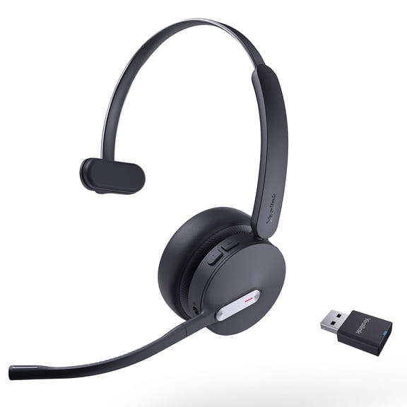 Yealink WH64 Hybrid DECT& Bluetooth Wireless Headset, 492ft Range Mono Teams Headphones with DECT Dongle, 3X Mic, 26H Talk Time, Office Work Portable Single On Ear Headsets for PC,Cellphone,Laptop