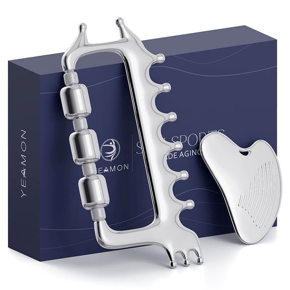 Yeamon Gua Sha Facial Tools & Massager Set, Stainless Steel Skin Care Tools for Face and Body, 3-in-1 Head Massage Combs & Roller fo Face Neck Body and Eye, Self Care Gift for Woman & Man