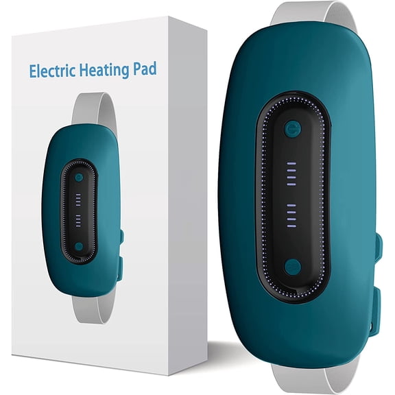Yeamon Cordless Heating Pad for Menstrual Cramps Relief, Portable Electric Heat Wrap with 4 Heat Settings & 4 Massage Modes, Belly & Back Heating Pad for Women, Dark Blue Green