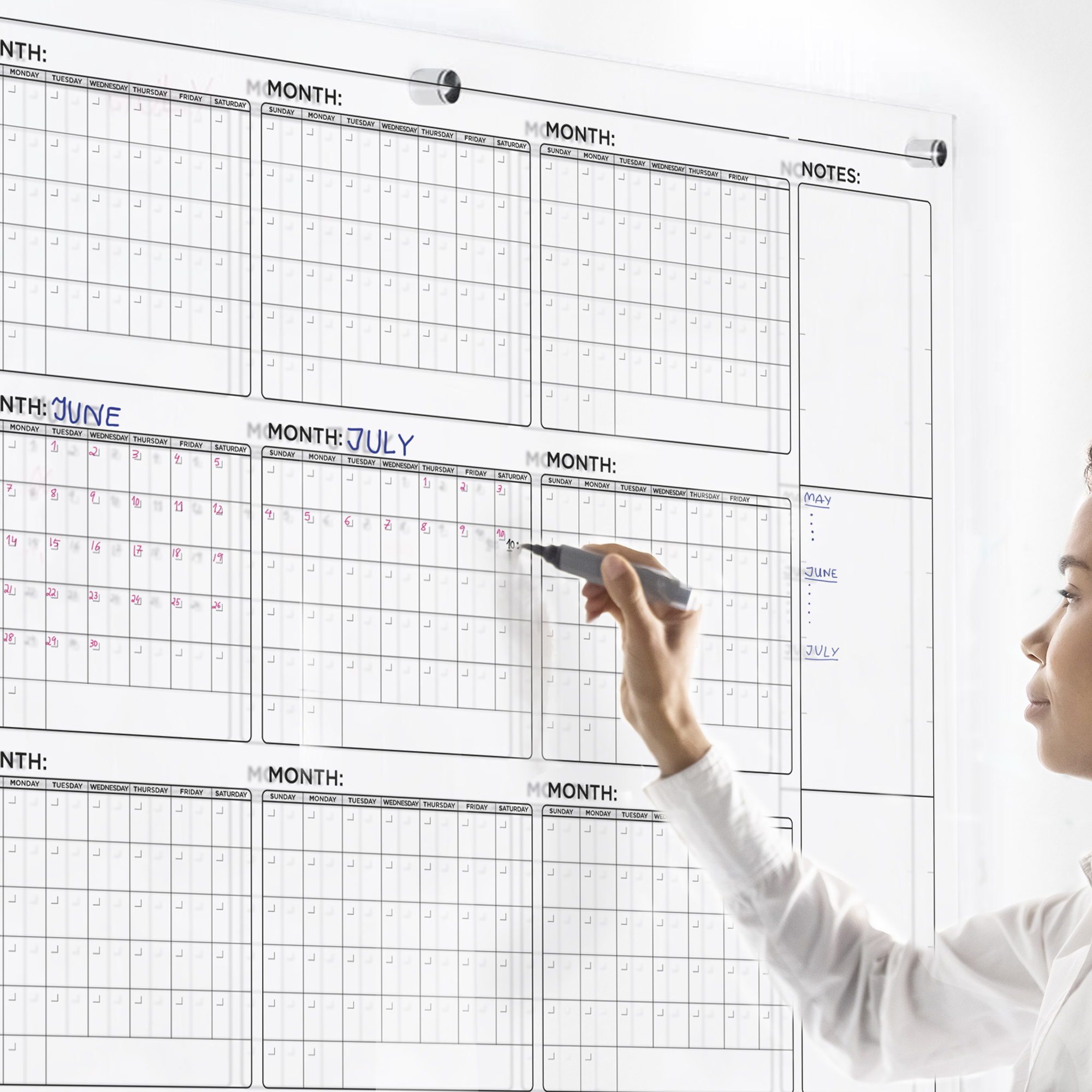 Large Dry Erase Calendar 36x48 Undated Erasable Monthly Calendar