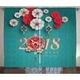 thumbnail image 1 of Year of the Dog Curtains 2 Panels Set, Oriental Geometric Pattern with Blossoming Asian Flowers and Swirl Motifs, Window Drapes for Living Room Bedroom, 108W X 108L Inches, Multicolor, by Ambesonne, 1 of 3