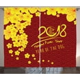 thumbnail image 1 of Year of the Dog Curtains 2 Panels Set, Squama Pattern Blooming Flowers Oriental Geometric Elements, Window Drapes for Living Room Bedroom, 108W X 63L Inches, Yellow Ruby and Vermilion, by Ambesonne, 1 of 3