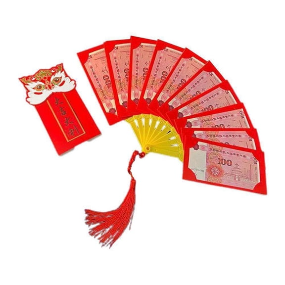 Year of the Dragon Red Envelopes | Lucky Money Pockets for Chinese New Year & Spring Festival | Unique Folding Fan Design | Festive Gift for Blessings