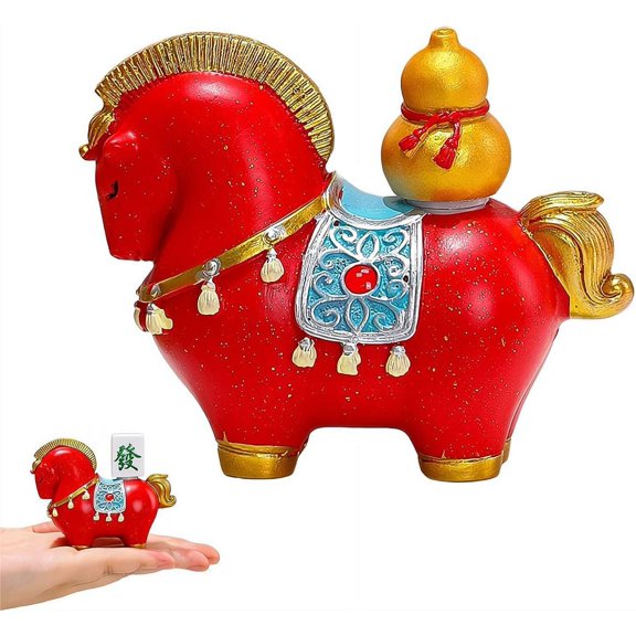 Year of The Horse 2026 Chinese New Year Ornaments, Resin Horse Statue Tabletop Decor, Cute Zodiac Blessing Gift & Spring Festival Souvenir for Home, Office, Store or Restaurant Decor