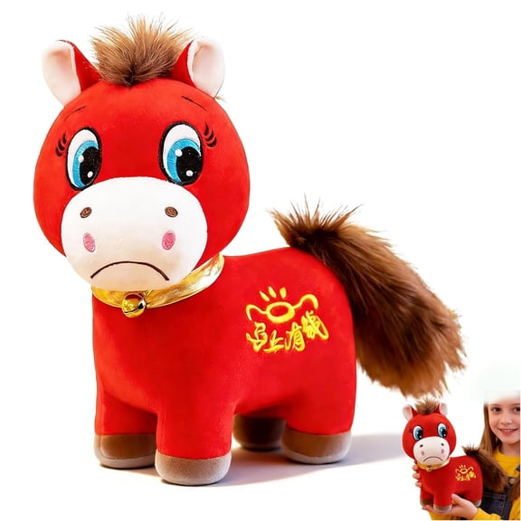 Year of The Horse 2026 Plush, Funny Smiling or Crying Horse Plushie Figurine, Lucky Chinese Lunar New Year Zodiac Mascot Ornament for Home Store Tabletop Decor