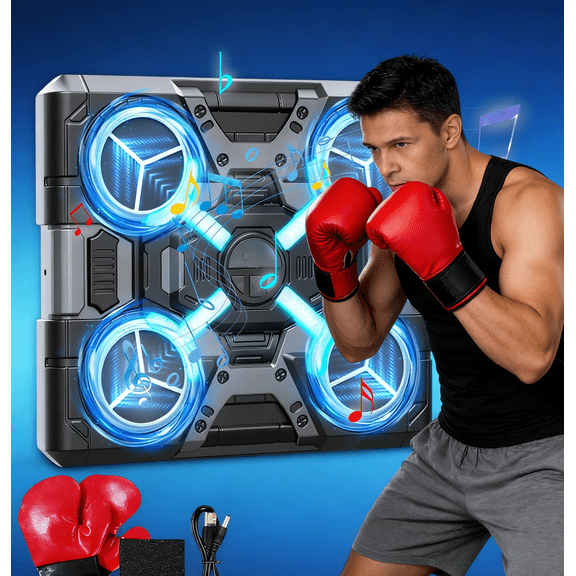Year of the Horse Fun Gifts Ideas Bluetooth Boxing Machine Wall Smart Music Boxing Target with LED Lights Boxing Training Game for Home Fitness Boxing Workout Easter Cool Toys Fitness Gear, Black