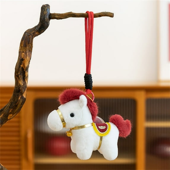Year of The Horse Plush Verdsylv Year of The Horse Plush Mascot - 12Cm Chinese Zodiac Doll with Festive Design, Cute Hanging Ornament for Lunar New Year Celebrations, Zodiac Hanging Ornament, White