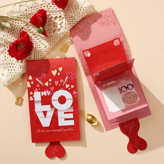 Year of the Horse Valentine's Day Pull-Out Red Packet - 10 Card Slots Thousand Yuan Capacity, Holiday Party Gifts for Family & Friend, Creative Festive Red Envelope for Birthdays, 4.92*10.03in, Red