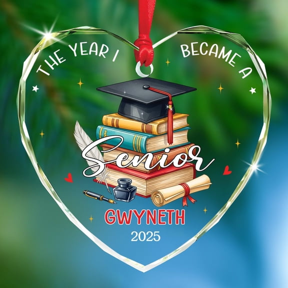 The Year I Became A Senior Glass Ornament 2025, Personalized High School Senior Graduation Ornament, Congratulations Grad Keepsake Gifts for Graduation, Custom Name College Graduate Glass Ornaments