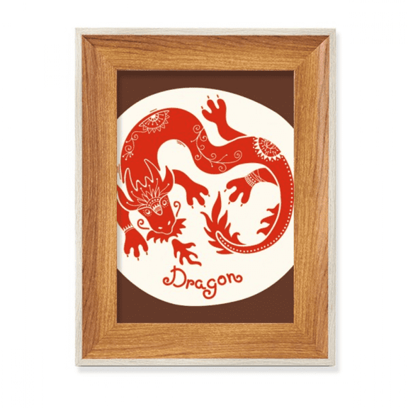 Year Of Dragon Animal China Zodiac Red Desktop Wooden Photo Frame Display Picture Art Painting Multiple Sets