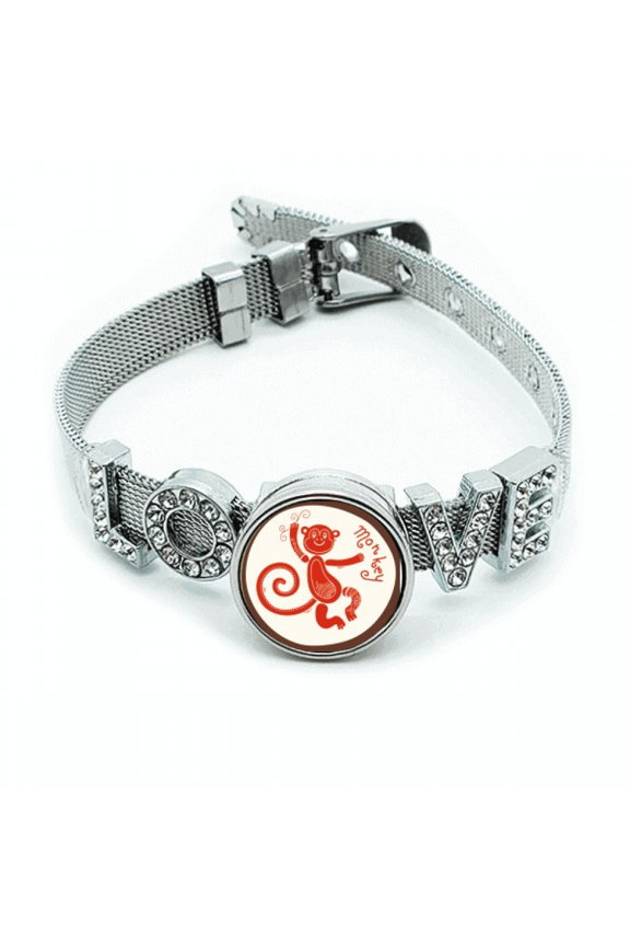 Year Of Monkey Animal China Zodiac Red Bracelet Wristband Crystal Love Adjustable Bangle