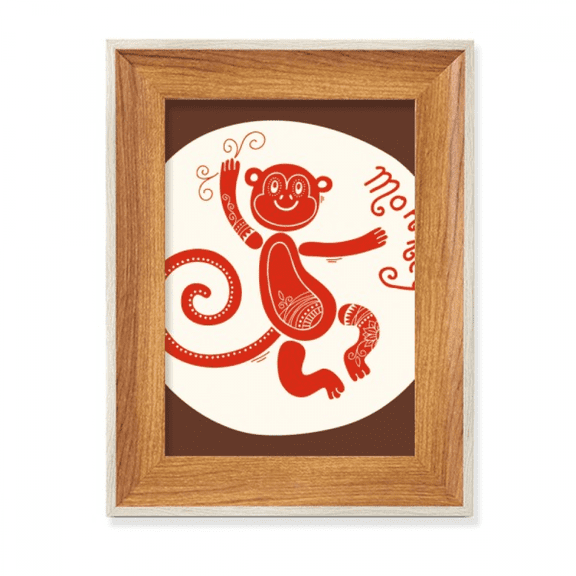 Year Of Monkey Animal China Zodiac Red Desktop Wooden Photo Frame Display Picture Art Painting Multiple Sets