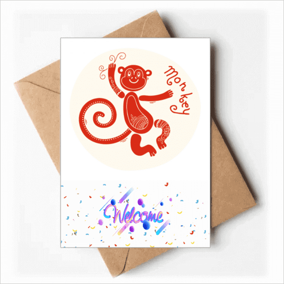 Year Of Monkey Animal China Zodiac Red Welcome Back Greeting Cards Envelopes Blank