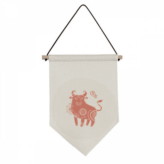 Year Of Ox Animal China Zodiac Red Canvas Flag Hanging Wall Art Decor Banner