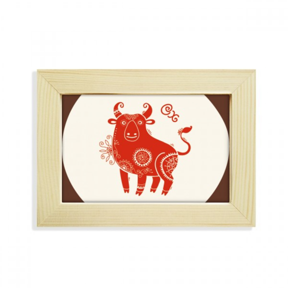 Year Of Ox Animal China Zodiac Red Desktop Decorate Photo Frame Picture Art Painting 5x7 inch