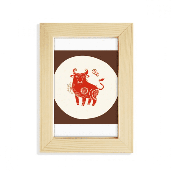 Year Of Ox Animal China Zodiac Red Desktop Display Photo Frame Picture Art Painting 5x7 inch