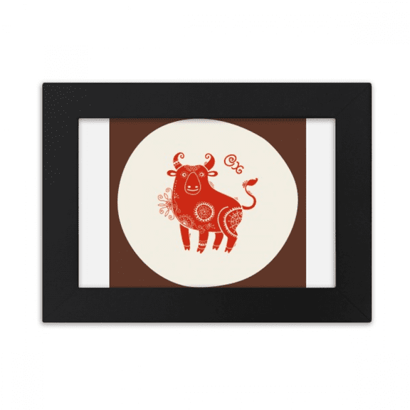 Year Of Ox Animal China Zodiac Red Desktop Photo Frame Ornaments Picture Art Painting