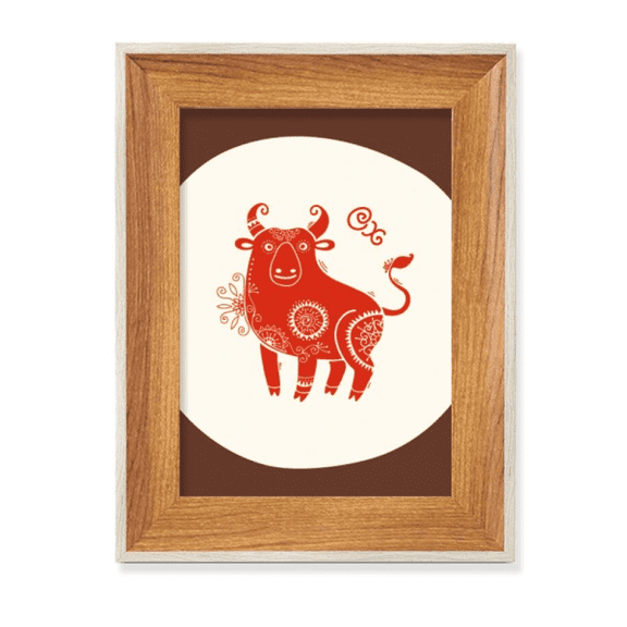 Year Of Ox Animal China Zodiac Red Desktop Wooden Photo Frame Display Picture Art Painting Multiple Sets