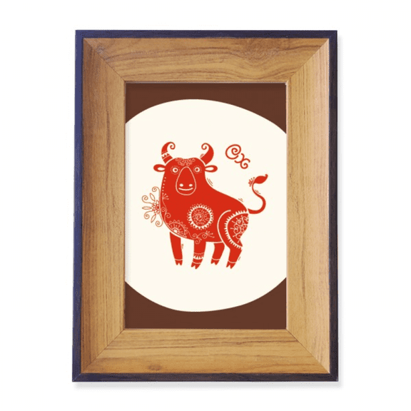 Year Of Ox Animal China Zodiac Red Photo Frame Exhibition Display Art Desktop Painting
