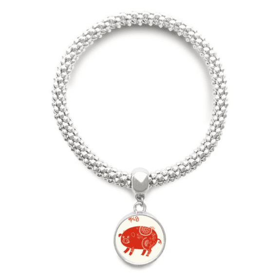 Year Of Pig Animal China Zodiac Red Sliver Bracelet Pendant Jewelry Chain Adjustable Bangle