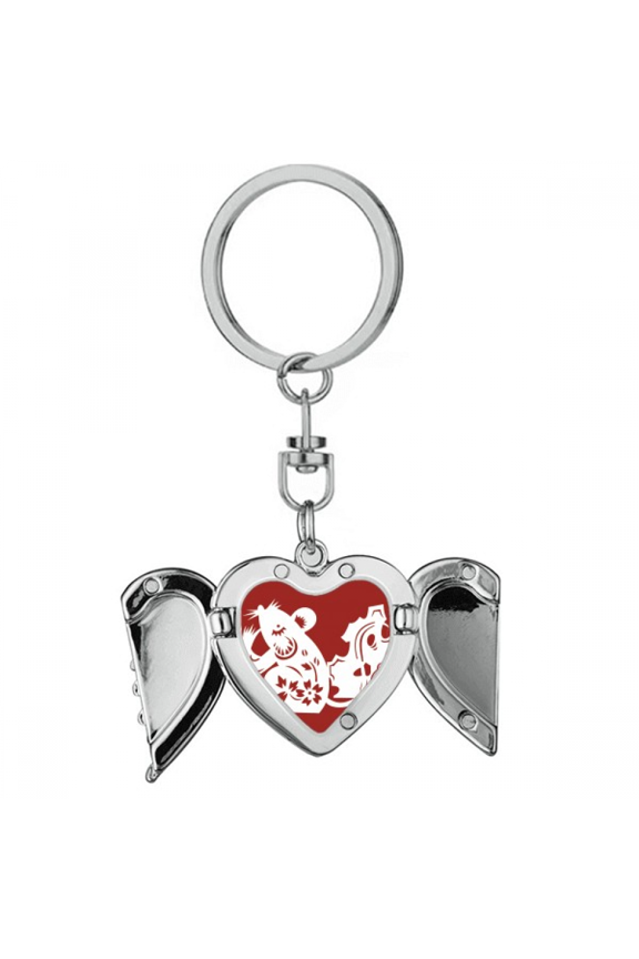 Year Of Rat Animal China Zodiac Pattern Heart Angel Wing Key Chain Holder