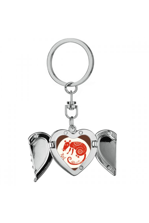 Year Of Rat Animal China Zodiac Red Heart Angel Wing Key Chain Holder