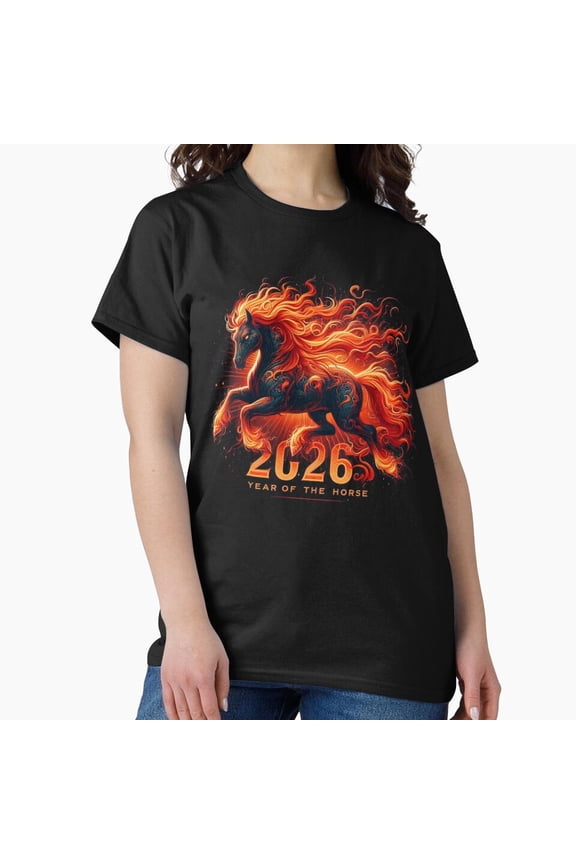 Year Of The Fiery Horse 2026 Zodiac Element Gift Art Top Unisex T-Shirt, up to Size 5XL