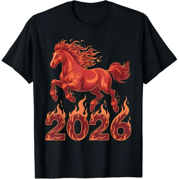Year Of The Fire Horse 2026 Chinese Zodiac Rearing Horse T-Shirt Unisex Full Size S-5XL