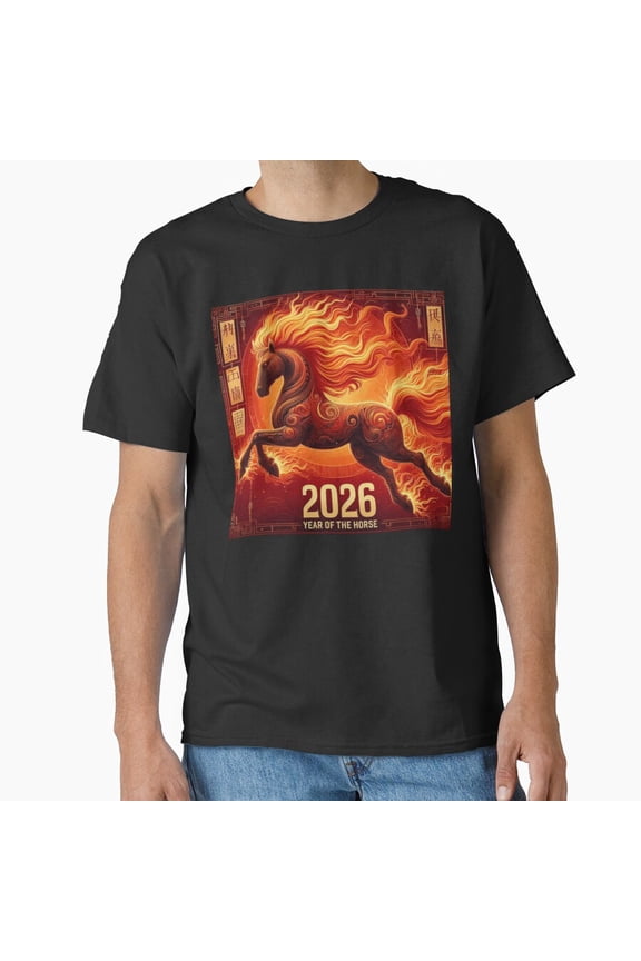 Year Of The Fire Horse 2026 Element Zodiac Holiday Art Unisex T-Shirt, up to Size 5XL