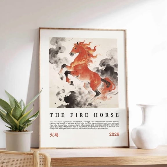Year Of The Fire Horse 2026 Poster Chinese Zodiac Horse Wall Art Lunar New Year Fire Horse Print Asian Symbolic Art, Poster Only