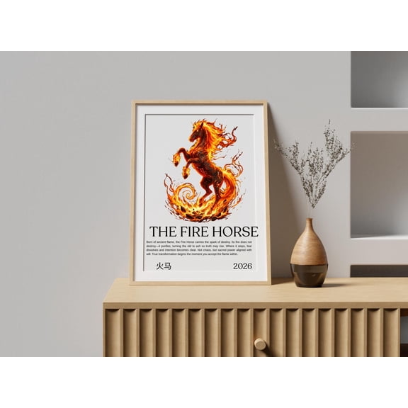 Year Of The Fire Horse 2026 Poster, Chinese Zodiac Horse Wall Art, Lunar New Year Fire Horse Print, Asian Symbolic Art, Poster Only