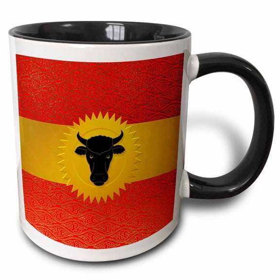 3drose, Year of the Ox Chinese Zodiac in Cultural Red and Gold Hues, 11oz Two-tone Black Mug