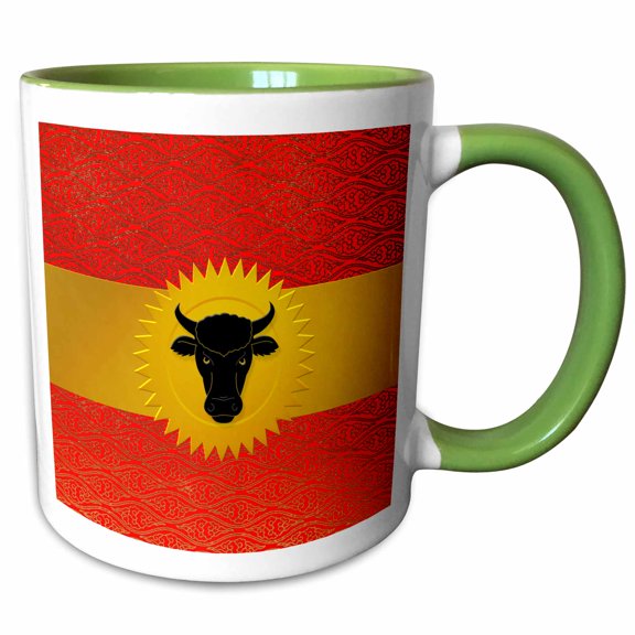 3drose, Year of the Ox Chinese Zodiac in Cultural Red and Gold Hues, 11oz Two-tone Green Mug