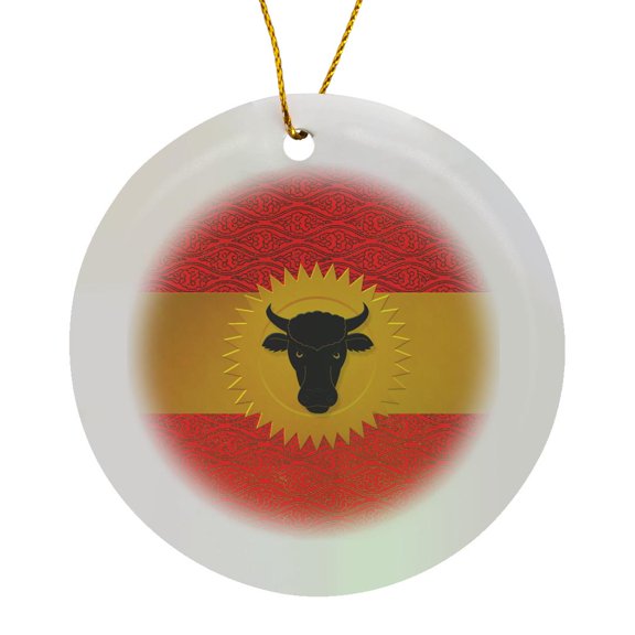 3drose, Year of the Ox Chinese Zodiac in Cultural Red and Gold Hues, Circle Porcelain Ornament
