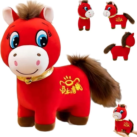 Year Of the Horse 2026 Plush Happy Faces Horse Plush Toy 9.84 Inch Ultra-Soft Funny Horse Stuffed Dolls Winter Plush Lovely Collectible Toy
