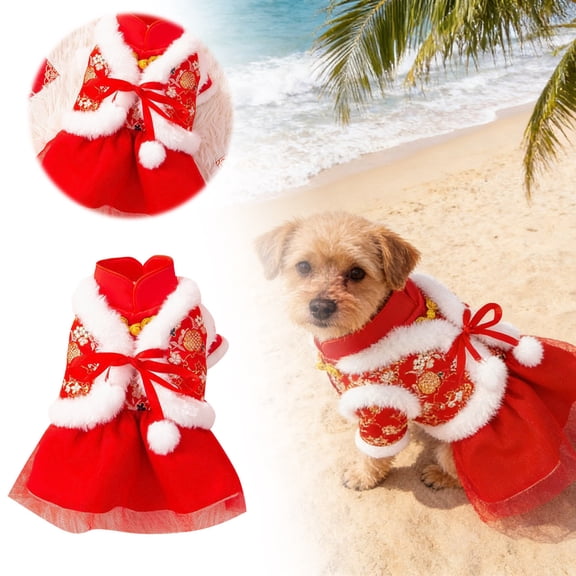 Chinese New Year Pet Tang Suit - Red -Lined Winter Coat & Scarf Set for Small Dogs & Cats | Festive Lunar New Year Outfit for Family Photos & Celebrations
