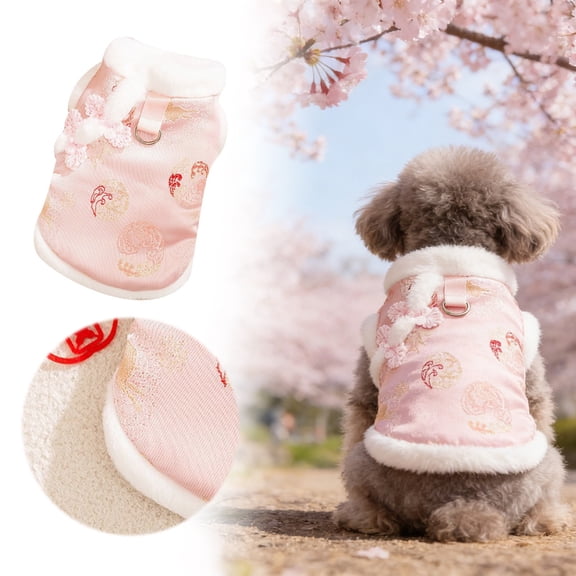 Chinese New Year Pet Tang Suit - Red -Lined Winter Coat & Scarf Set for Small Dogs & Cats | Festive Lunar New Year Outfit for Family Photos & Celebrations