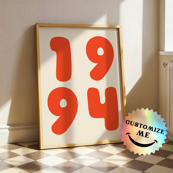Year Poster, Retro Number Poster, Wall Art, Date Decor , Poster Print Only