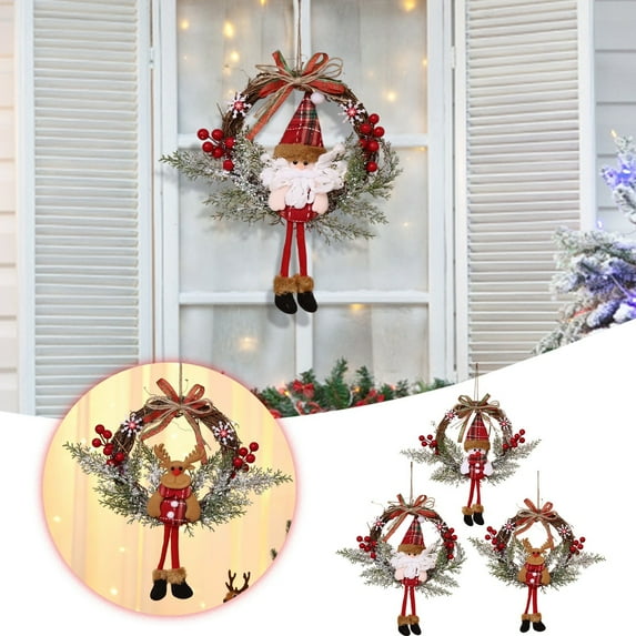 Year-Round Elegant Decorative Wreath - Front Door Hanging Greenery Arrangement with Flowers & Berries, Indoor/Outdoor Seasonal Decor(Santa Claus)