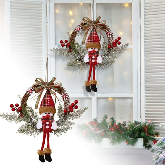 Year-Round Elegant Decorative Wreath - Front Door Hanging Greenery Arrangement with Faux Flowers & Berries, Indoor/Outdoor Seasonal Decor(Snowman)