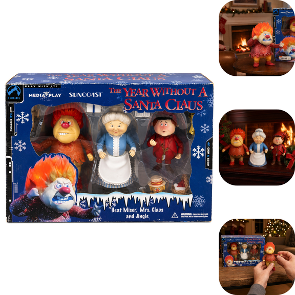 The Year Without a Santa Claus Christmas Statue Toys, Rankin Bass Stop Motion Holiday Figurine 3-Pack Set, Vintage Movie Character Statues Xmas Stocking Stuffer Gift for Collectors