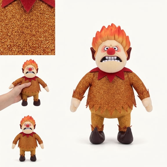 The Year Without Santa Claus Heat Miser 11.8 Inch Detailed Plush, Red Collar Fire Spirit Stuffed Doll, Textured Glitter Collectible Plush for Gifting, Display, and Retro Seasonal