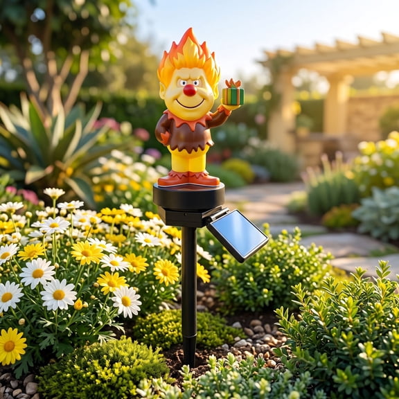 The Year Without Santa Claus Heat Miser Collectible Solar Stake Light, 17.7 Inch Translucent Glow Resin Garden Lamp, Fire Themed Cabin Yard Outdoor Decor for Gifting, Display, and Christmas in July