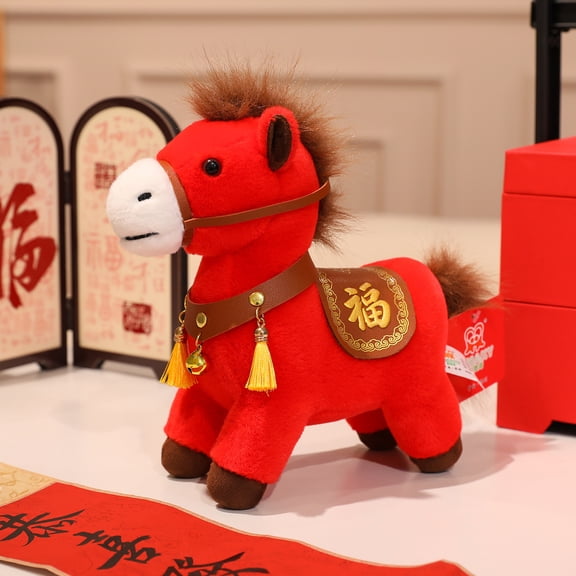 Year of The c2026 Plush, 7.87in Funny Smiling/Crying Horse Plushie Figurine, Lucky Chinese Lunar New Year Mascot Zodiac Ornament for Home Store Tabletop Decor, Red