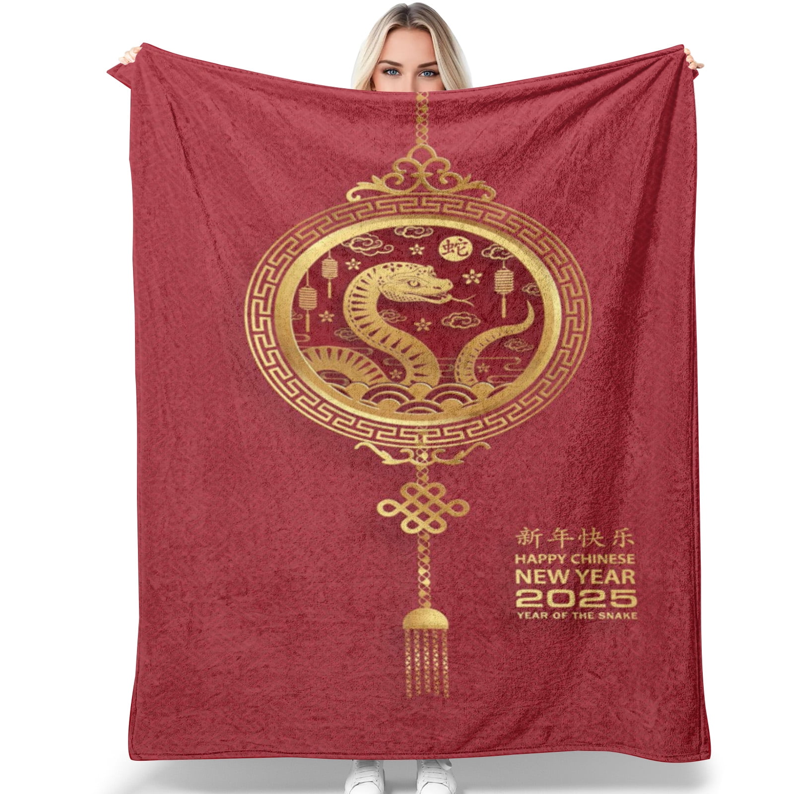 Year of 2025 Snake Happy Chinese New Year Blanket Super Soft Flannel