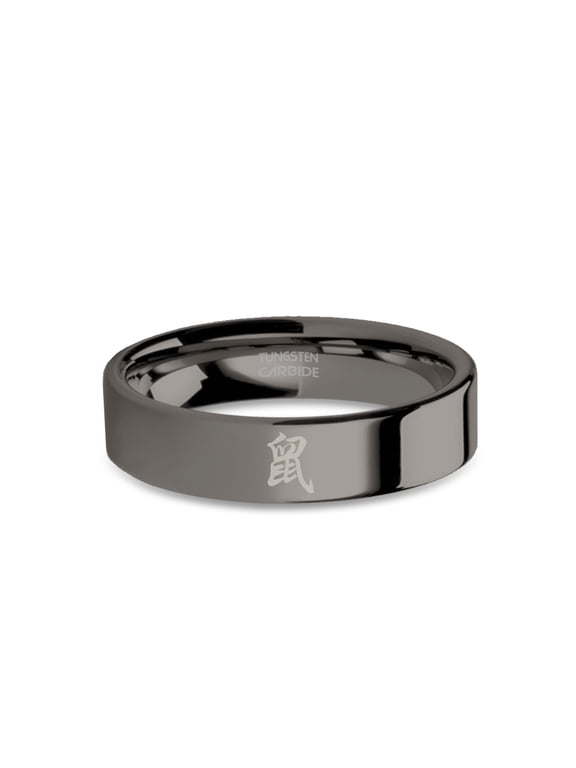 Year of Mouse Zodiac Character Gunmetal Tungsten Ring, Polished, 6mm, Size 5.5